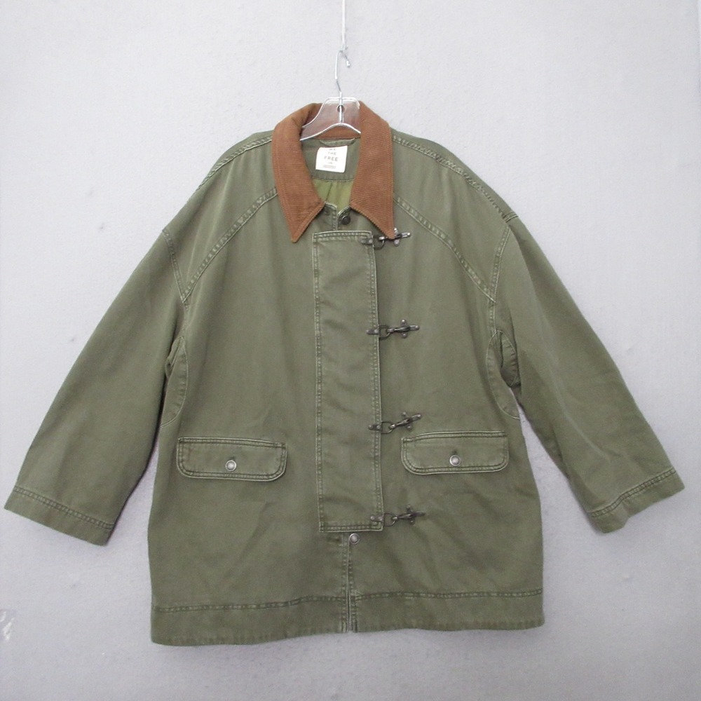 We The Free People Barn Jacket Green Corduroy Collar Lobster Claw Clasp Oversize